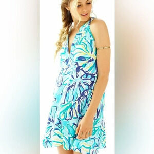 Lilly Pulitzer Achelle Pool Blue Stay Cool Print Flowy Swing Dress XS